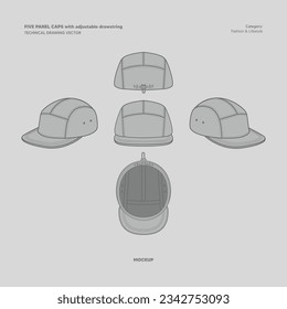 FIVE PANEL CAPS ADJUSTABLE DRAWSTRING VECTOR