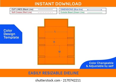 Five panel folding box and corrugated shipping box, die cut template 