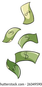 Five paper bills on a white background