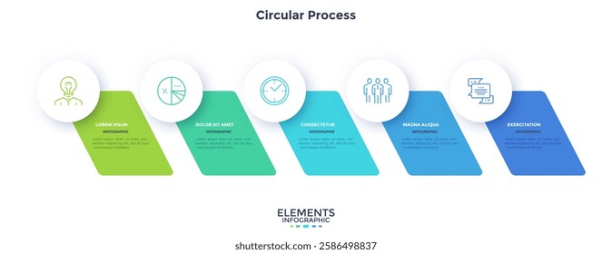 Five paper elements placed in horizontal row. Concept of 5 steps of startup project development. Flat infographic design template. Simple vector illustration for business data visualization.