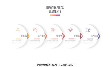 Five paper white overlapping arrows placed in horizontal row. Concept of 5 successive. For content, diagram, flowchart, steps, parts, timeline infographics, workflow layout, chart.