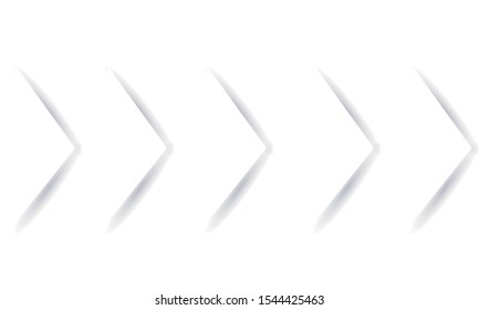 five paper white overlapping arrows arranged in a row. Vector illustration