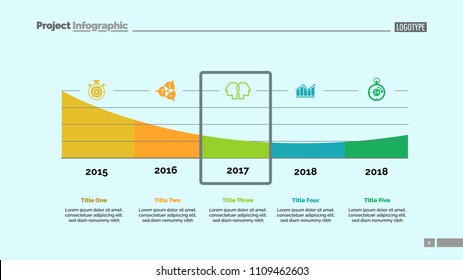 Five parts area chart slide template. Business data. Timeline, graphic, design. Creative concept for infographic, report. Can be used for topics like statistics, banking, research.