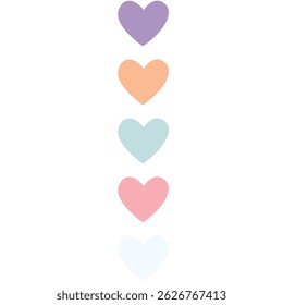 Five pastel-colored hearts arranged vertically. Sweet and simple design for love-themed creative or children’s projects.