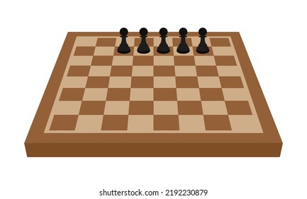 Cinco peones en un tablero de ajedrez con fondo blanco