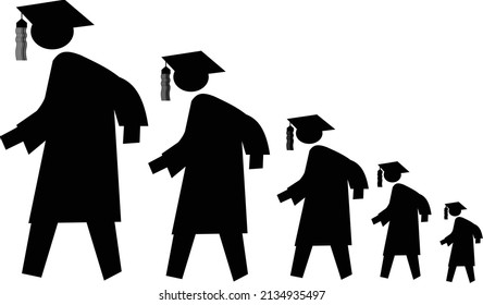 
five pedestrian graduation isolated in white