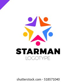 Five People Star Logo Design Template violet, blue, orange, yellow, pink color