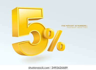 Five percent number or 5% special offer isolated on white background. 3d illustration vector file.