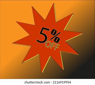 five percent off. Geometric figure containing the discount amount, for promotions, offers and sales.