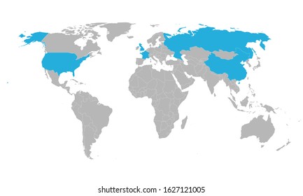 Five permanent member countries of United nation security council. Backgrounds, backdrop, sticker, label, poster and wallpapers.