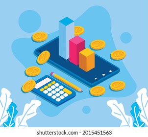 five personal finances isometric icons