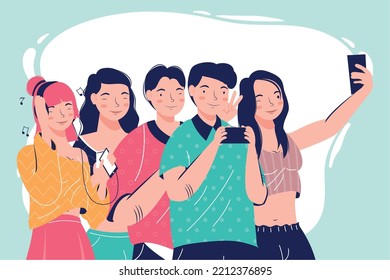 five persons take a selfie