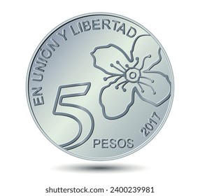 Five pesos. Argentina five peso coin. Vector illustration.