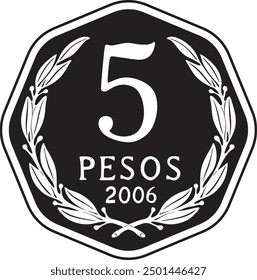 five pesos coin vector design Chile currency handmade silhouette	
