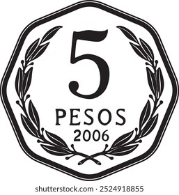 cinco pesos design de vetor de moeda Chile moeda artesanal silhueta	
