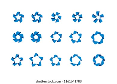 Five petal abstract flower or star for logo sign. Set of ribbon style floral icon. Vector illustration.
