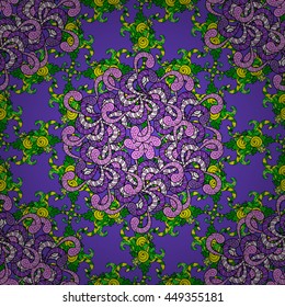 Five petal flower. Mandala doodle style. Vector illustration. Seamless pattern