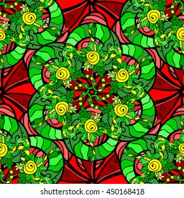 Five petal flower. Mandala doodle style. Vector illustration. Seamless pattern