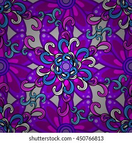 Five petal flower. Mandala doodle style. Vector illustration. Seamless pattern