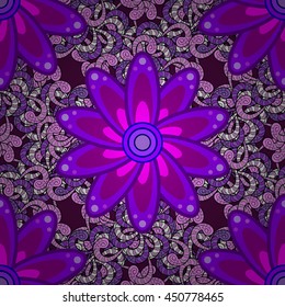 Five petal flower. Mandala doodle style. Vector illustration. Seamless pattern