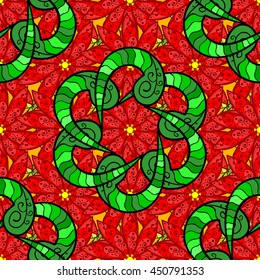 Five petal flower. Mandala doodle style. Vector illustration. Seamless pattern