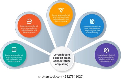 Five petal infographic with icon and description in gradient theme