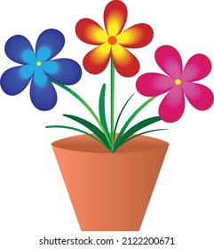 five petaled beautiful blending mode of flowers with green bushes are grown in gradient pot . used for decoration web page, app design and social media accounts