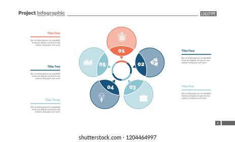 Five petals process chart slide template. Business data. Option, diagram, design. Creative concept for infographic, presentation. Can be used for topics like management, workflow, training.