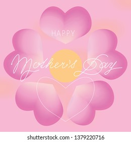 Five petals in the shape of a heart. Flower on the Mothers day card. Abstract colorful background with text 