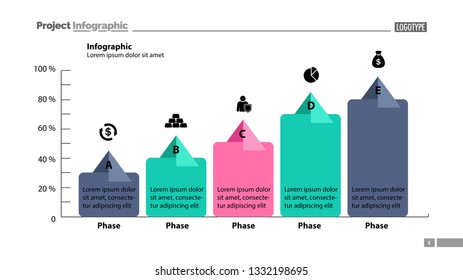 Five phase process chart template design. Element of chart, graph, diagram. Concept for presentation, annual report, infographic. Can be used for topics like business, strategy, development