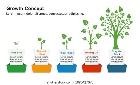 Five phases growth concept infographic used to illustrate the concept of the business stage, growth, life cycle, and progress.