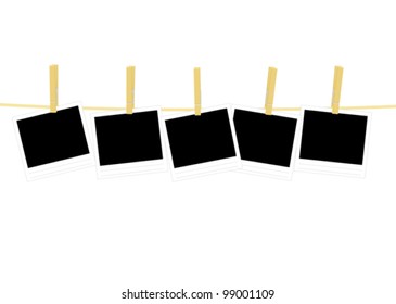 five photos hanging on rope vector illustration