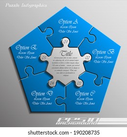 Five piece flat puzzle infographic presentation. 5 step circle business diagram. Five section compare service banner. Vector illustration template shape . 3d Abstract Background