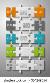 Five piece flat puzzle round infographic presentation. 5 step circle business diagram. Five section compare service banner. Vector illustration template shape . 3d Abstract Background