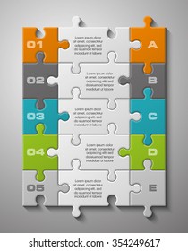 Five piece flat puzzle round infographic presentation. 5 step circle business diagram. Five section compare service banner. Vector illustration template shape . 3d Abstract Background