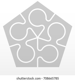 Five piece flat puzzle round infographic presentation. 5 step circle business diagram. Five section compare service banner. Vector illustration template shape . 3d Abstract Background