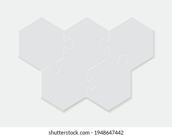 Five Pieces Of A Hexagon Puzzle. Hexagonal Mosaic Infographics.