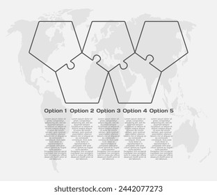 Five pieces pentagon puzzle line infographic. Business, idea, flow concept. Template for 5 options, parts, processes. Jigsaw info graphic. Can be used for process, presentation, layout, banner, graph