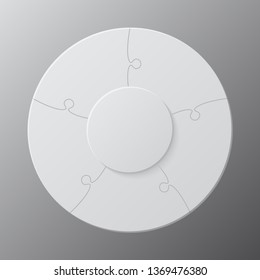 Five pieces puzzle circles diagram. Circles business presentation infographic. 5 steps, parts, pieces of process diagram. Section compare banner. Jigsaw puzzle info graphic. Marketing strategy.