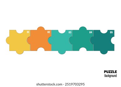 Five pieces puzzle infographic. Puzzle pieces vector set. Puzzle jigsaw on white background. Set of puzzle pieces. Vector illustration