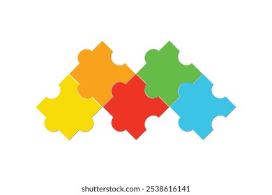 Five pieces puzzle infographic. Puzzle pieces vector set. Puzzle jigsaw on white background. Set of puzzle pieces. Vector illustration