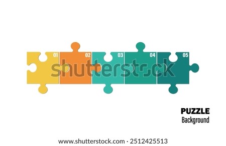 Five pieces puzzle infographic. Puzzle pieces vector set. Puzzle jigsaw on white background. Set of puzzle pieces. Vector illustration
