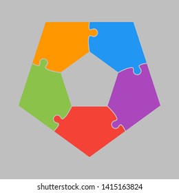 Five pieces puzzle pentagon diagram. Pentagons business presentation infographic. 5 steps, parts, pieces of process diagram. Section compare banner. Jigsaw puzzle info graphic. Marketing strategy.