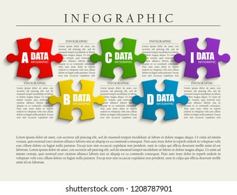 Five pieces puzzle presentation. Abstract puzzle 3d business infographic template explanatory text field business statistics. Vector 5 pieces puzzles illustration. Section five compare service banner