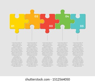 Five pieces puzzle square diagram. Triangle line business presentation infographic. 5 steps, parts, pieces process diagram. Section compare banner. Jigsaw puzzle info graphic. Marketing strategy.