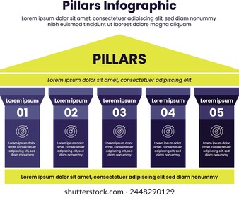 Five pillars Infographic design.infographic 4 point template with strong pillar building on center for slide presentation