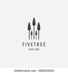 Five Pine tree logo icon design template vector