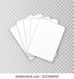 Five playing cards mockup. Blank cards on transparent background. Vector illustration.