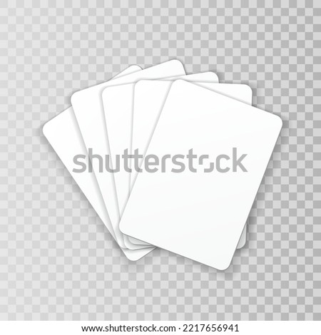 Five playing cards mockup. Blank cards on transparent background. Vector illustration.