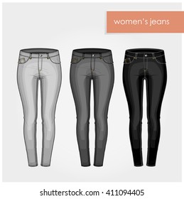 Five Pockets Skinny Woman Jeans Gray And Black